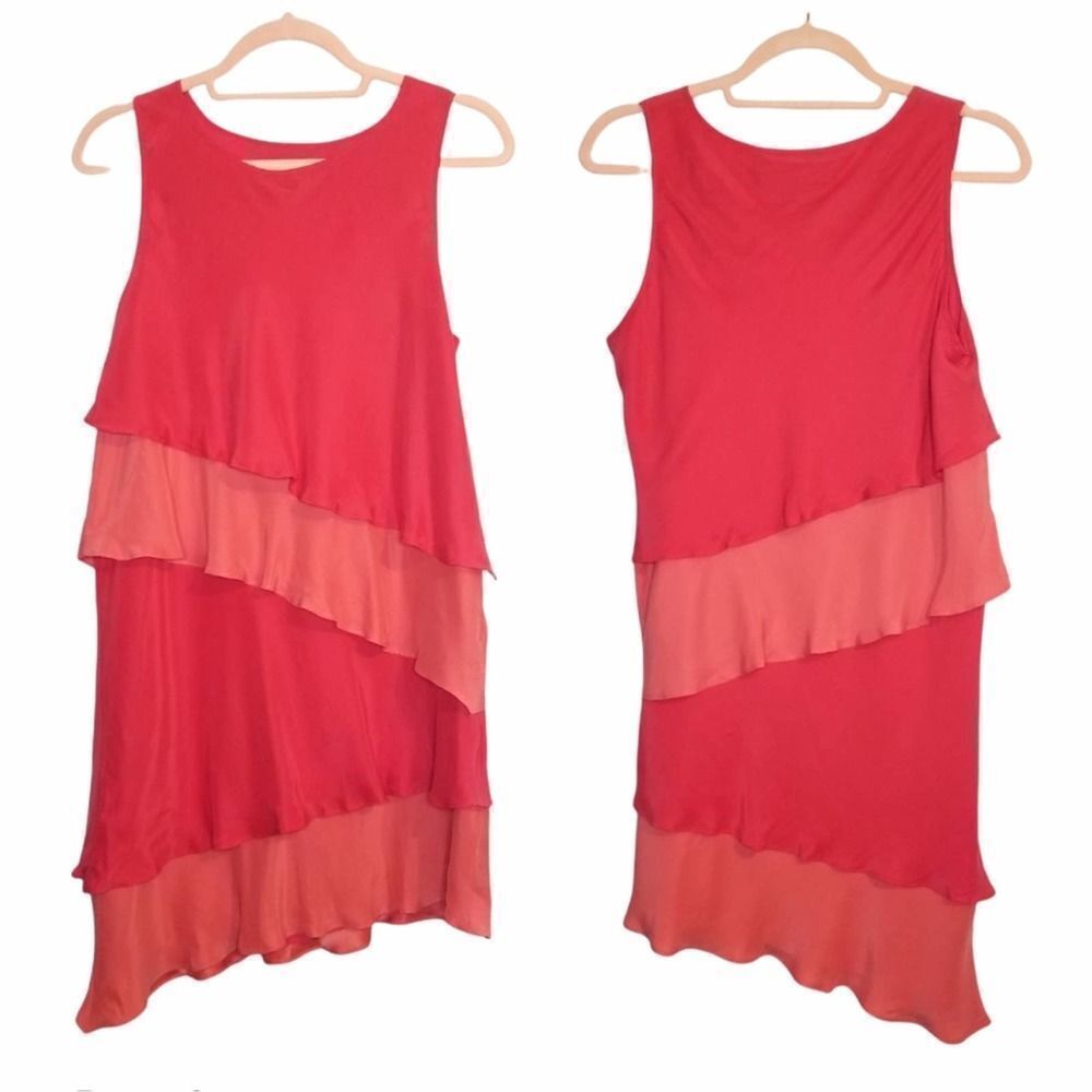 Cynthia Steffe Pink 100% Silk Ruffle Tiered Asymmetrical Mini Dress